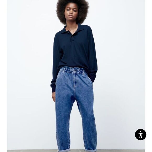 New Zara Baggy Paperback Elastic Waist Mom Jeans size 10 - Picture 2 of 12